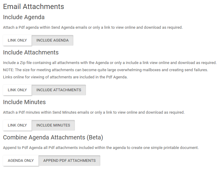 Email attachment settings