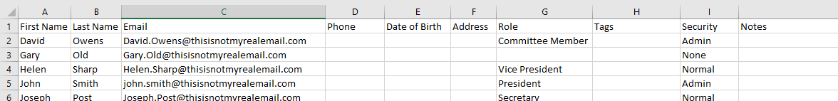 Exported members in Excel Exported members in Excel