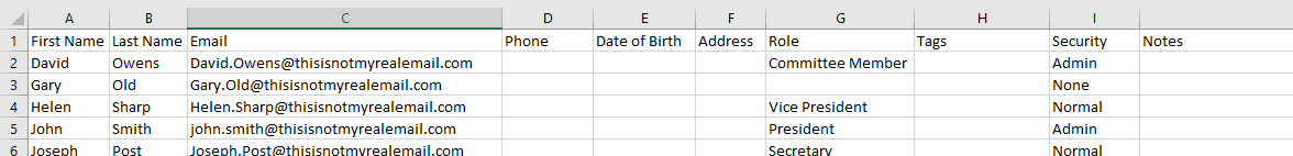 Exported members in Excel