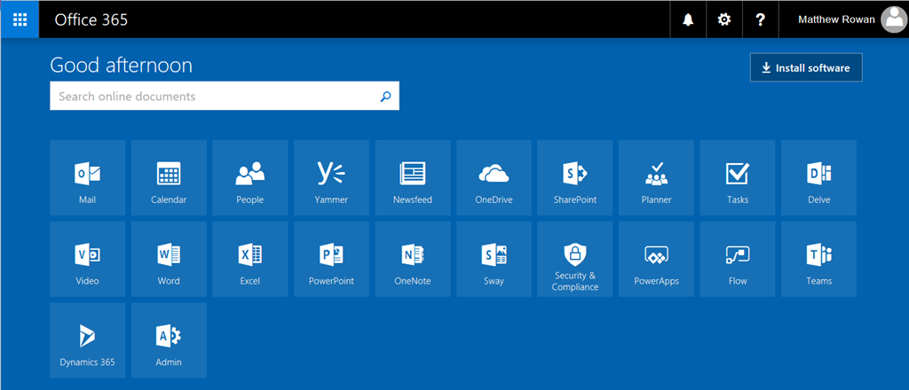 Office 365 Welcome Screen