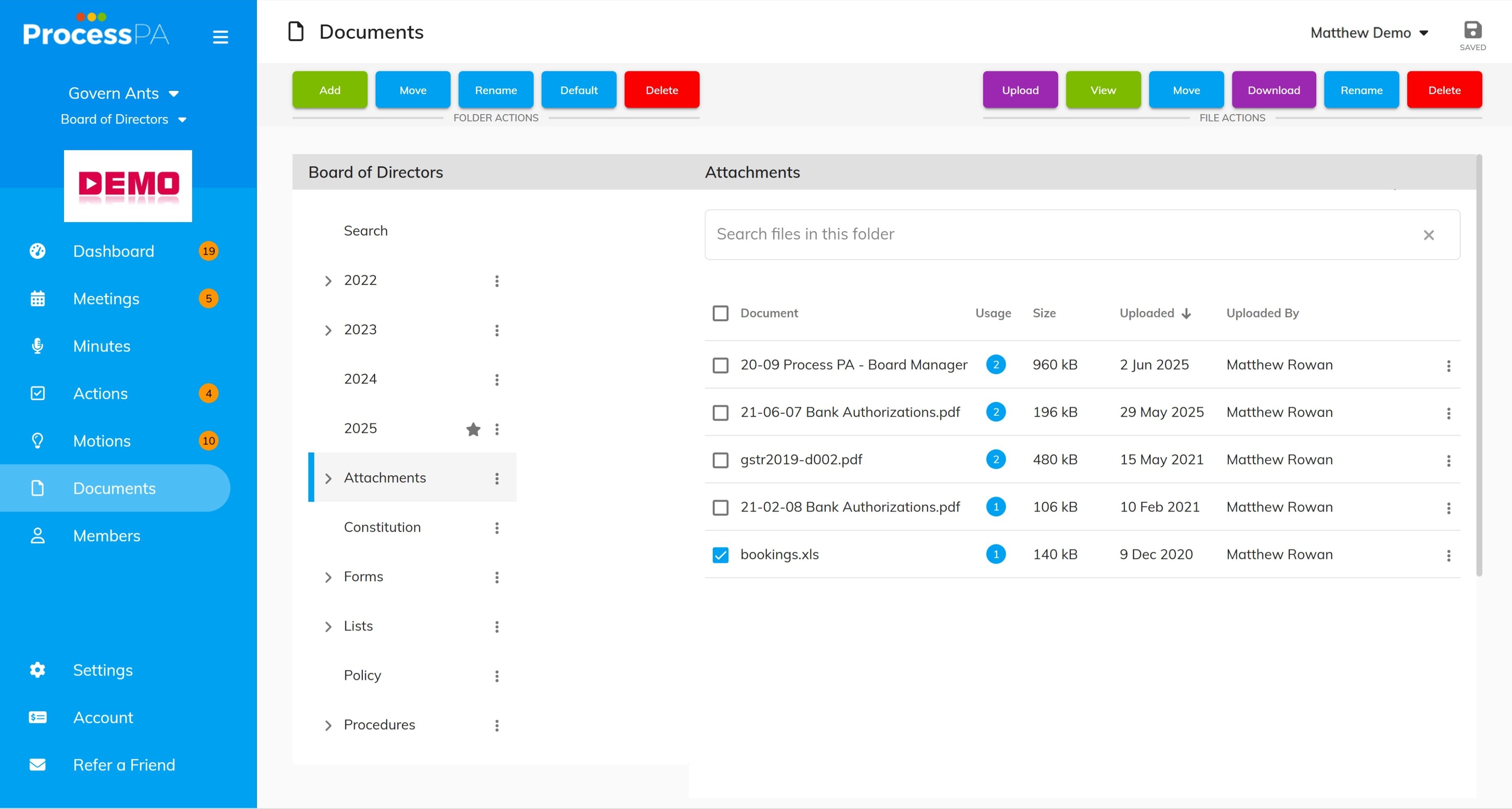 Secure document storage for all board materials